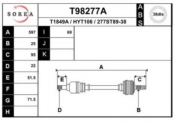 EAI T98277A Drive Shaft